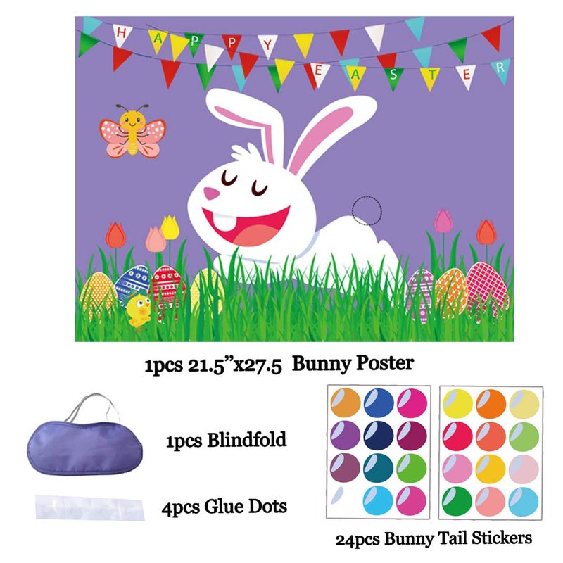 Funnlot Easter Games for Kids Pin The Tail on The Bunny with 24 Stickers Easter Party Games Easter Rabbit Game for Easter Party Decorations Easter Egg Hunt Activities - Image 3